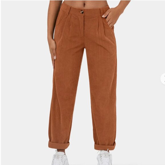 HALARA Mid Rise Button Zipper Side Pocket Corduroy Casual Pants Bombay Brown - Picture 1 of 1